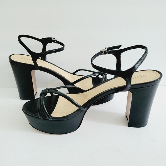 NEW Schutz Kelsie Black Platform Sandal Leather Strappy Block Heel Size 11 B - Picture 1 of 6